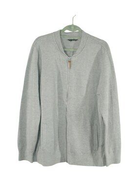 LL Bean Gray Merino Wool Zip Front Cardigan Sweater Lightweight Casual XXL